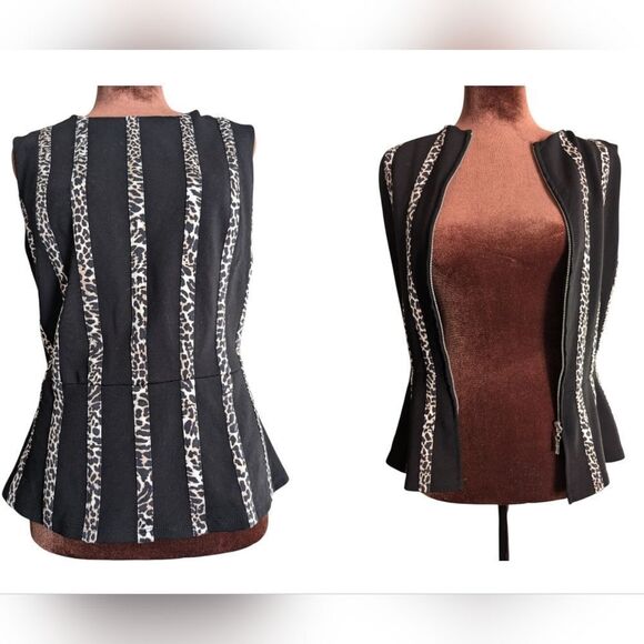 Peter Nygard 🐆 stripe black peplum statement top size s - Picture 1 of 8